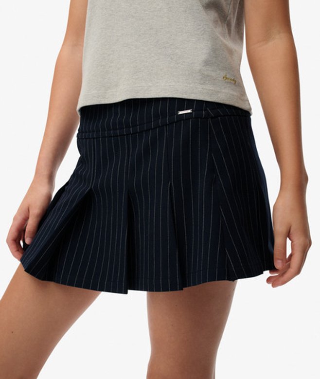Superdry Damen Nadelstreifen Faltenrock Mini Blue - Größe: 38 von Superdry