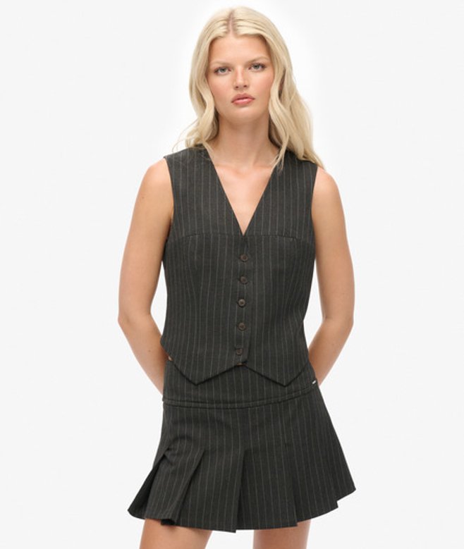 Superdry Damen Nadelstreifen Weste Grey - Größe: 38 von Superdry