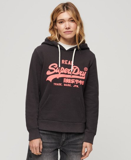 Superdry Damen Neon Hoodie mit Grafikprint Schwarz - Größe: 38 von Superdry