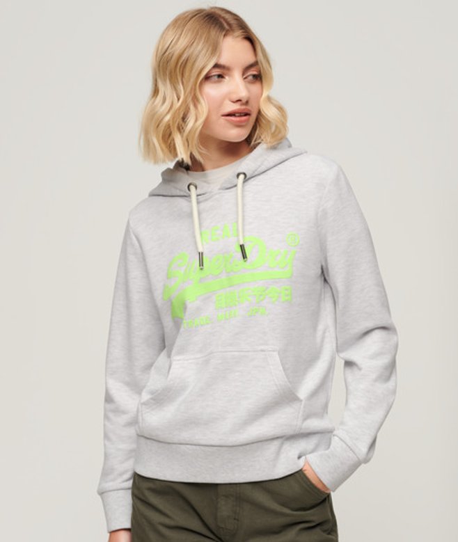 Superdry Damen Neon Hoodie mit Grafikprint Hellgrau - Größe: 40 von Superdry