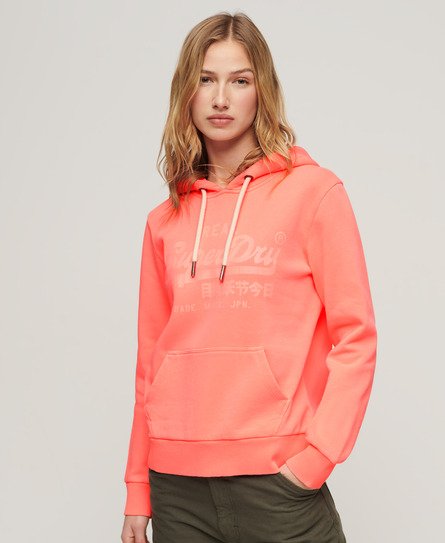 Superdry Damen Orange Neon Hoodie mit Grafikprint, Größe: 38 von Superdry