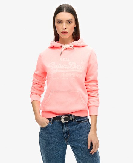 Superdry Damen Orange Neon Hoodie mit Grafikprint, Größe: 40 von Superdry