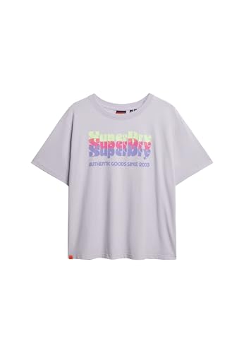 Superdry Damen Neonfarbenes T-Shirt in Übergröße mit Regenbogen-Print Zartes Lila 38 von Superdry