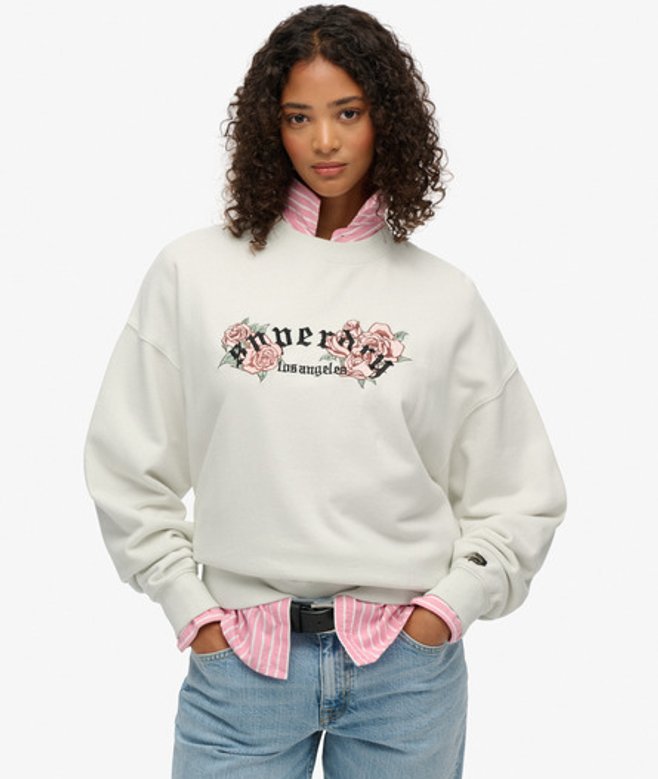 Superdry Damen Night Garden Sweatshirt mit Rundhalsausschnitt in Übergröße White - Größe: 42 von Superdry