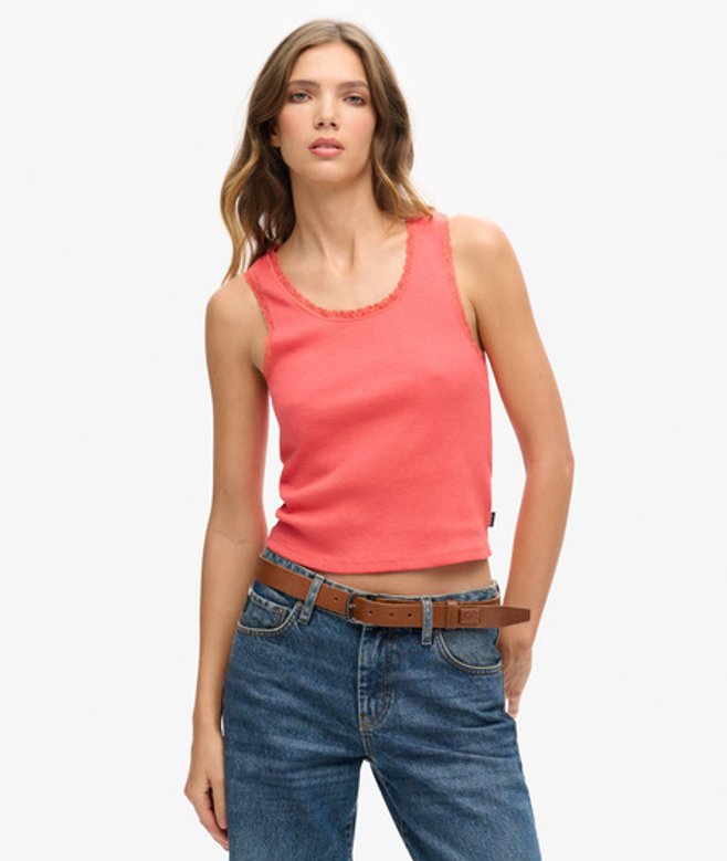 Superdry Damen Orange Vintage Trägertop aus Bio-baumwolle mit Spitzenbesatz, Größe: M/L - Größe: M/L Superdry Damen Orange Vintage Trägertop aus Bio-baumwolle mit Spitzenbesatz, Größe: M/L - Größe: M/L von Superdry