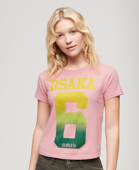 Superdry Women's Osaka 6 Cali RS T-Shirt im 90er-Stil Pink - Größe: 40 von Superdry