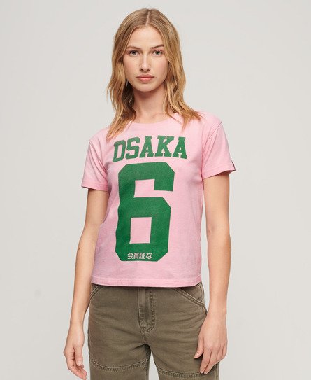 Superdry Damen Osaka 6 T-Shirt mit Kiss-Print im 90er-Jahre-Stil Pink - Größe: 40 von Superdry