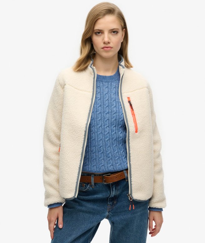 Superdry Damen Outdoor Sherpa-fleecejacke Creme - Größe: 44 von Superdry