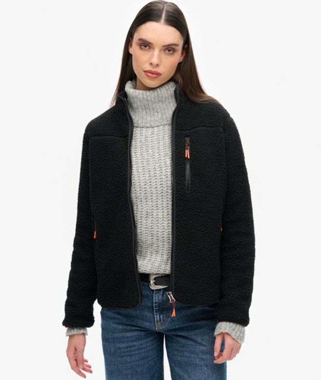 Superdry Damen Outdoor Fleecejacke mit Durchgehendem Reißverschluss Schwarz - Größe: 36 von Superdry