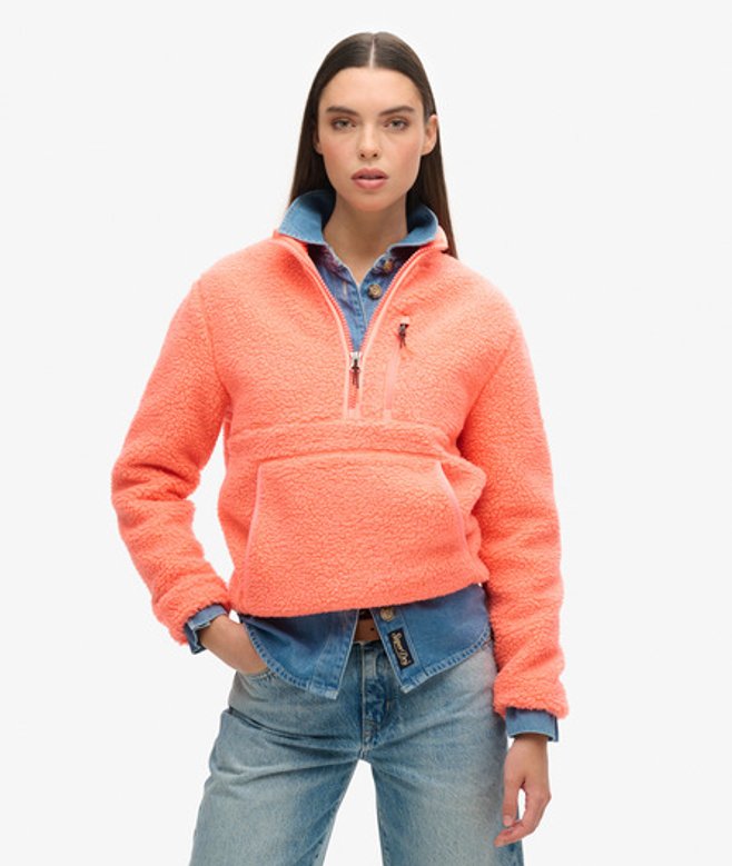 Superdry Damen Outdoor Fleecejacke mit Halbem Reißverschluss Koralle - Größe: 44 von Superdry