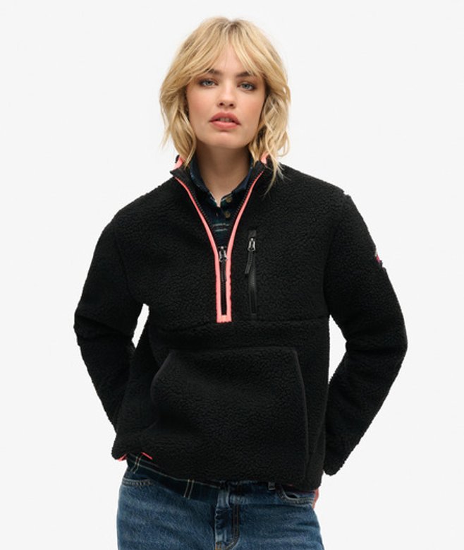 Superdry Damen Outdoor Fleecejacke mit Halbem Reißverschluss Schwarz - Größe: 42 von Superdry