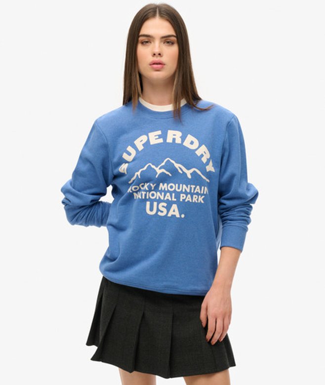 Superdry Damen Outdoor OverGröße-sweatshirt mit Rundhalsausschnitt und Grafik Blau - Größe: Xxl von Superdry