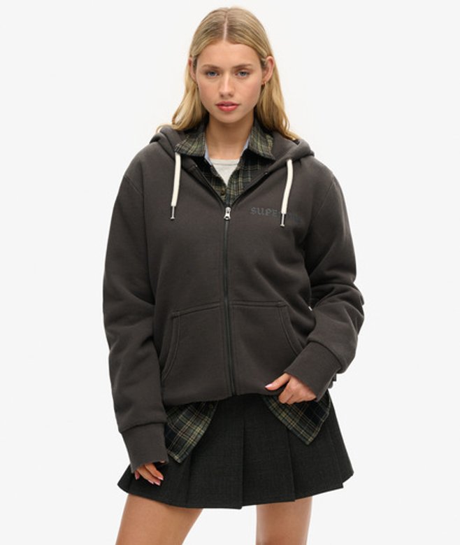 Superdry Damen OverGröße-hoodie mit Reißverschluss und Tattoo-grafik Schwarz - Größe: L von Superdry