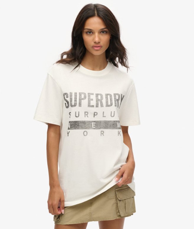Superdry Damen OverGröße Suplus T-shirt mit Grafik Weiß - Größe: XL von Superdry