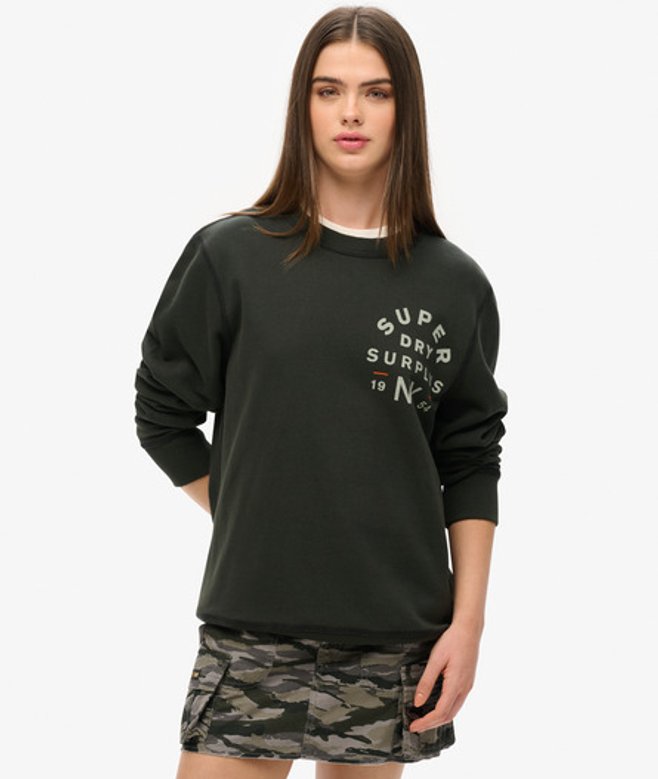 Superdry Damen OverGröße Surplus Sweatshirt mit Rundhalsausschnitt und Grafik Schwarz - Größe: Xxl von Superdry