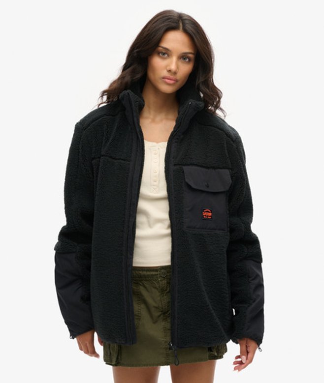 Superdry Damen OverGrößed Expedition Hybridjacke mit Teddyfell Schwarz - Größe: Xxl von Superdry