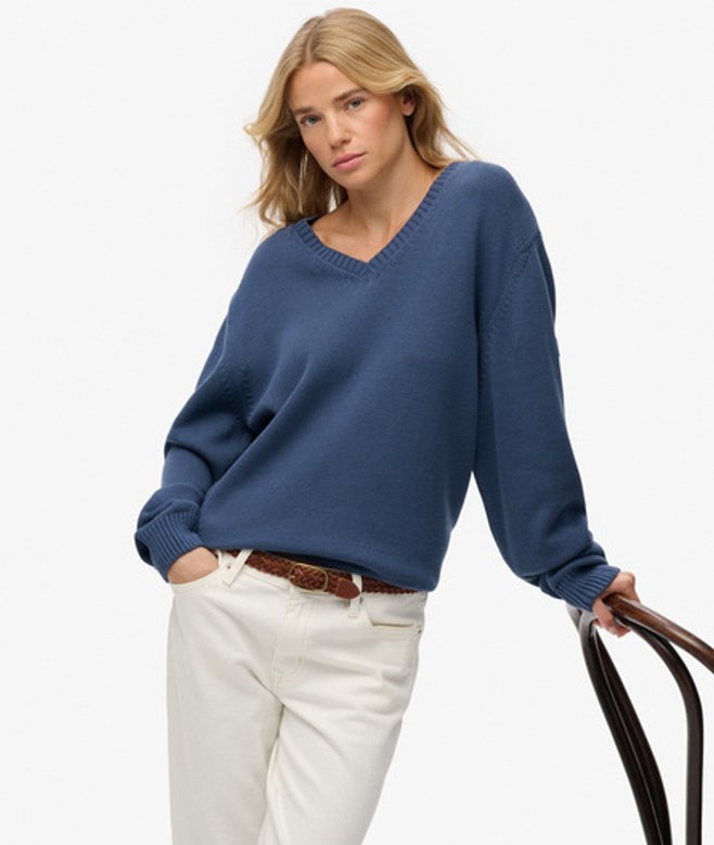 Superdry Damen OverGrößed Pullover mit V-ausschnitt Blue - Größe: 34 von Superdry