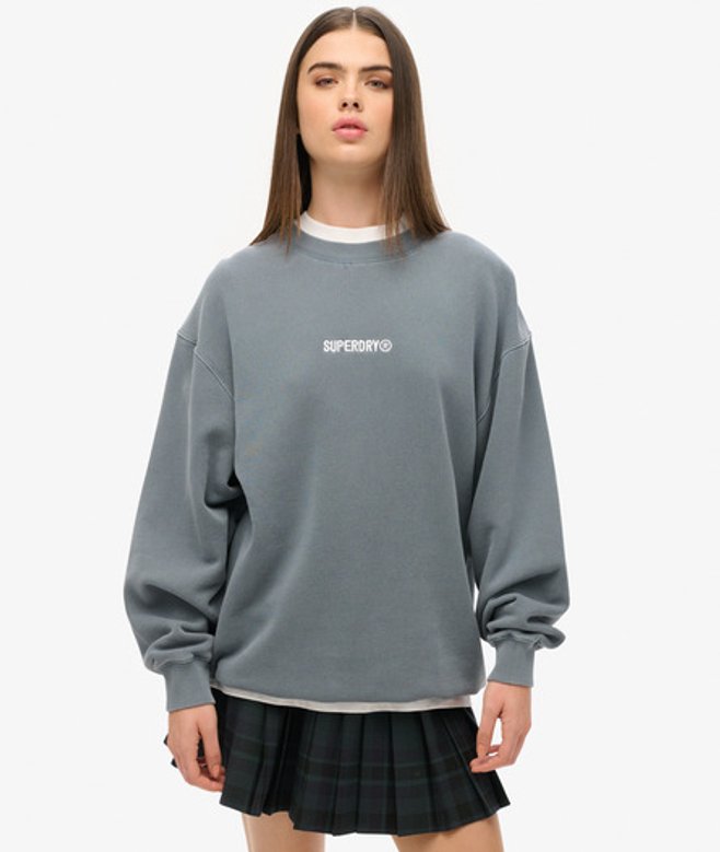 Superdry Damen OverGrößed Rundhalssweatshirt mit Micro-logo und Grafik Blau - Größe: L von Superdry