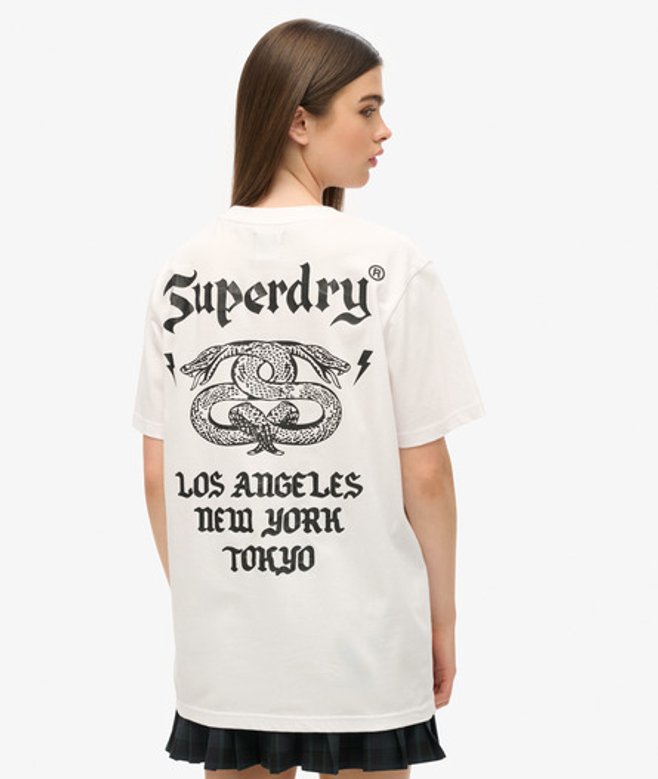 Superdry Damen OverGrößed T-shirt mit Rocker-grafik im Retro-look Weiß - Größe: L von Superdry