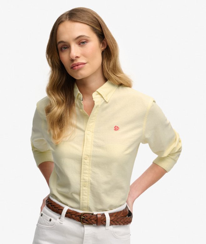 Superdry Damen Oxford Hemd mit Button-down-kragen in Schmaler Passform Yellow - Größe: 44 von Superdry