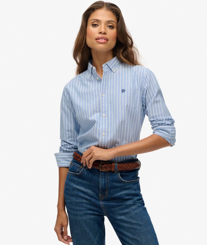 Superdry Damen Oxford Hemd mit Schmalem Schnitt Blue - Größe: 44 von Superdry