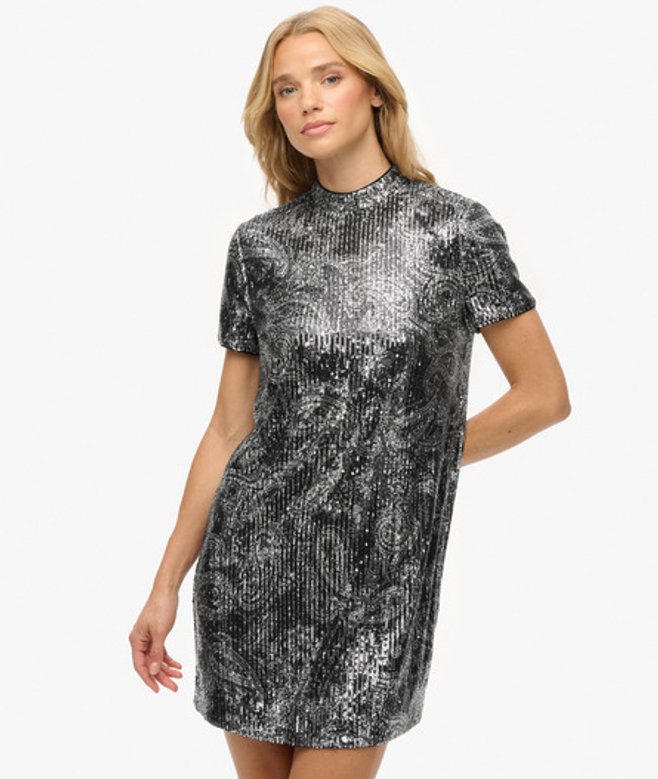 Superdry Damen Pailletten-t-shirt-minikleid Black - Größe: 42 von Superdry