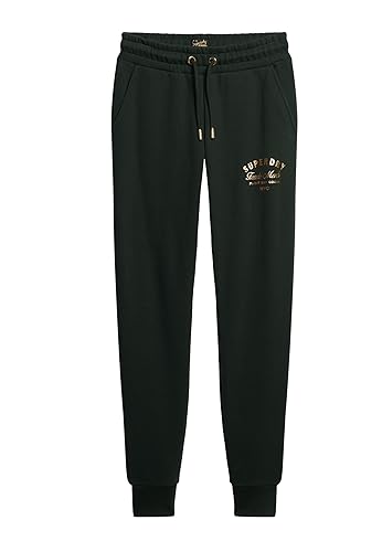 Superdry Damen Pants Luxe Metallic Logo Slim Jogger 10 Hose, Grün (Academy Dark Green), 36 von Superdry