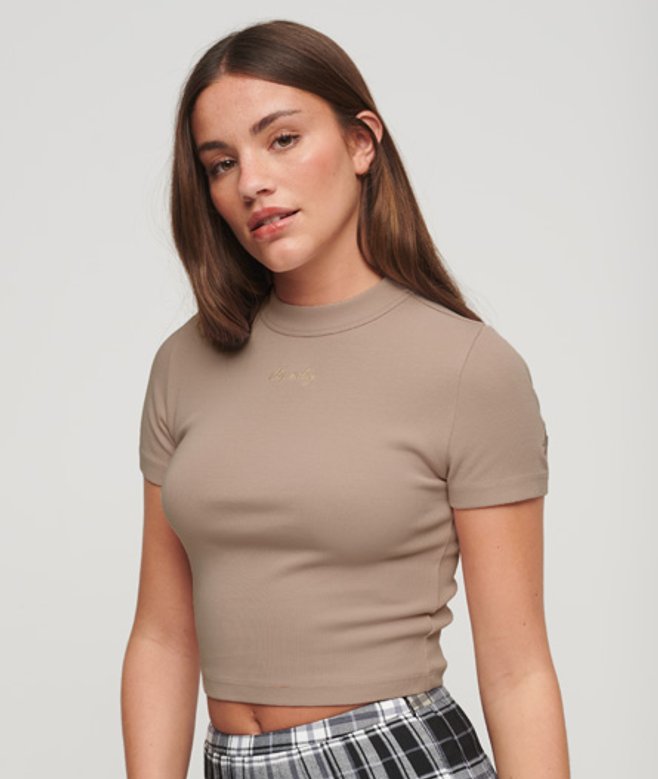 Superdry Damen Pink Kurzes T-Shirt aus Bio-Baumwolle mit Stickerei, Größe: 36 von Superdry