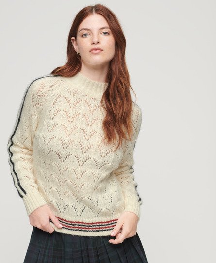 Superdry Women's Pointelle Strickpullover Creme - Größe: 36 von Superdry