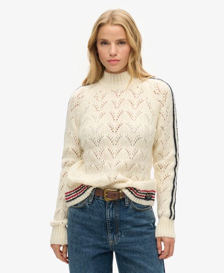 Superdry Damen Pointelle Strickpullover Creme - Größe: 38 von Superdry