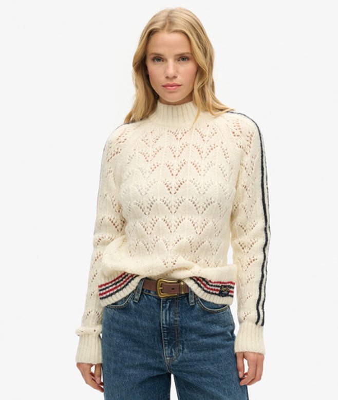 Superdry Damen Pointelle Strickpullover Creme - Größe: 40 von Superdry