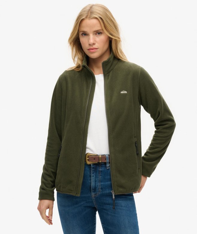 Superdry Damen Polar Fleecejacke mit Durchgehendem Reißverschluss Khaki - Größe: 34 von Superdry