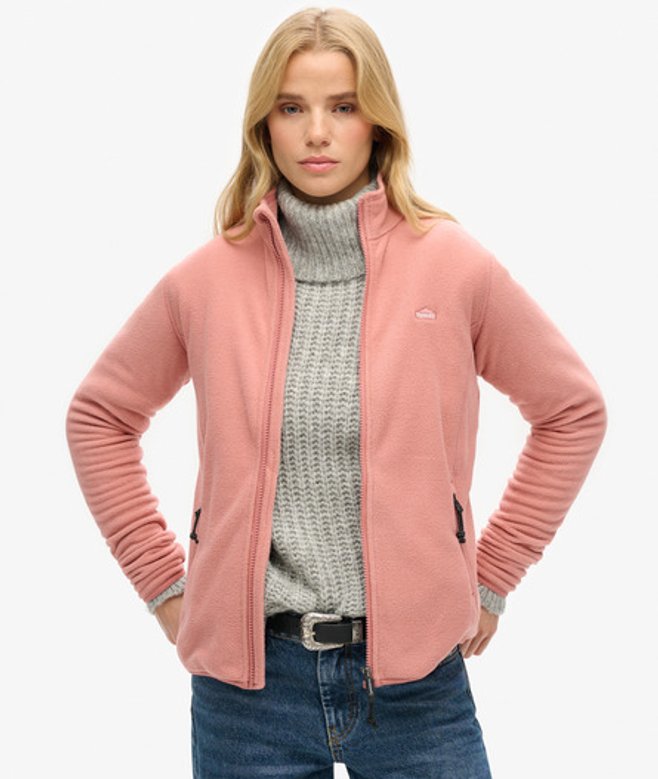 Superdry Damen Polar Fleecejacke mit Durchgehendem Reißverschluss Pink - Größe: 40 von Superdry