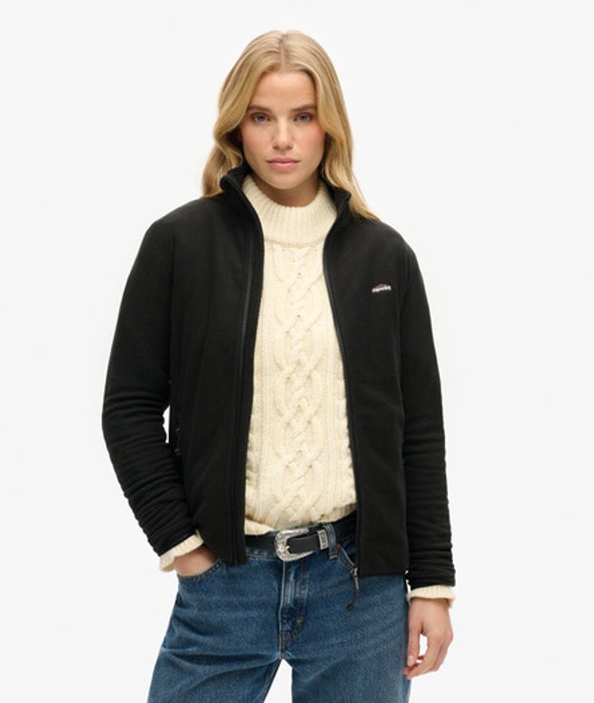 Superdry Damen Polar Fleecejacke mit Durchgehendem Reißverschluss Schwarz - Größe: 40 von Superdry