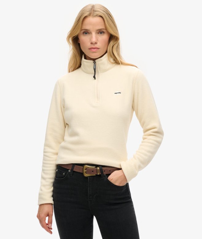 Superdry Damen Polar Fleecepullover mit Halbem Reißverschluss Creme - Größe: 44 von Superdry