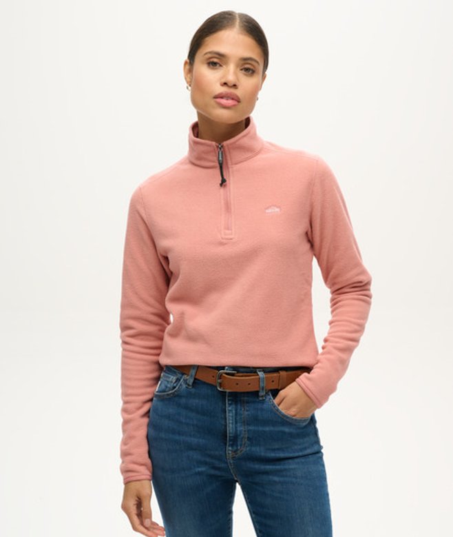 Superdry Damen Polar Fleecepullover mit Halbem Reißverschluss Pink - Größe: 40 von Superdry