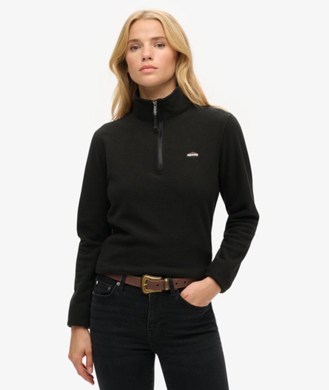 Superdry Damen Polar Fleecepullover mit Halbem Reißverschluss Schwarz - Größe: 36 von Superdry