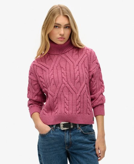 Superdry Damen Polo-Strickpullover mit Zopfmuster Pink - Größe: 36 von Superdry