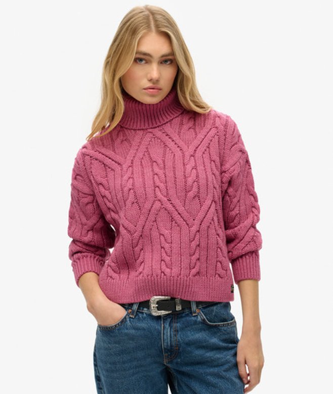 Superdry Damen Polo-strickpullover mit Zopfmuster Pink - Größe: 44 von Superdry