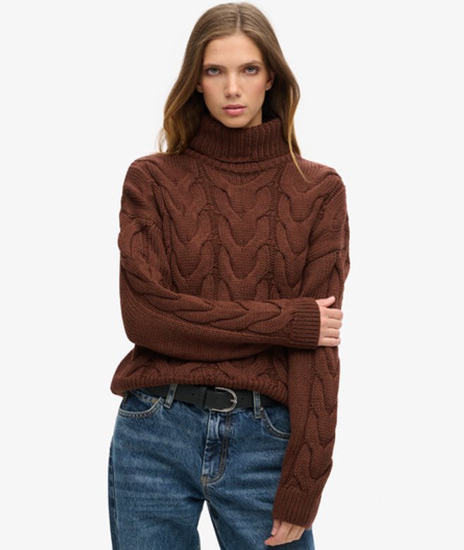 Superdry Damen Polopullover mit Ketten-zopf-muster Braun - Größe: 36 von Superdry