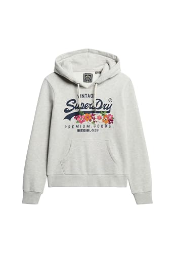 Superdry Damen Premium Hoodie mit Vintage Logo und Blumenmotiv Gletschergrau Meliert 36 von Superdry