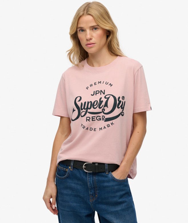 Superdry Damen Premium Script Entry T-shirt Pink - Größe: 36 von Superdry