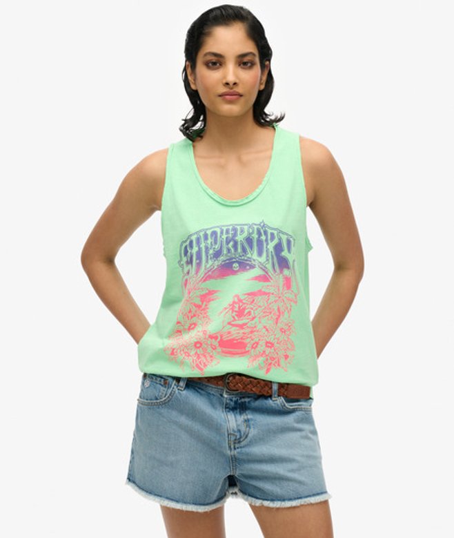Superdry Women's Psych Surf Racer-tanktop mit Grafik Grün - Größe: 44 von Superdry