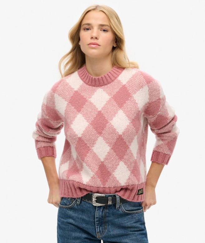Superdry Damen Pullover mit Argyle-muster Pink - Größe: 38 von Superdry
