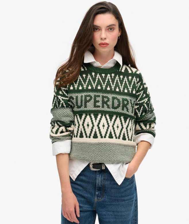 Superdry Damen Pullover mit Rundhalsausschnitt und Logomuster Grün - Größe: 44 von Superdry