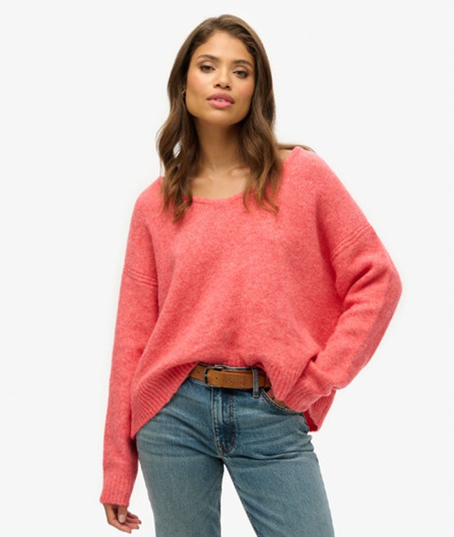 Superdry Damen Pullover mit V-ausschnitt in Übergröße Pink - Größe: 40 Superdry Damen Pullover mit V-ausschnitt in Übergröße Pink - Größe: 40 von Superdry