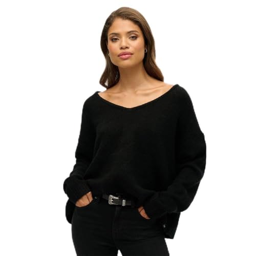 Superdry Damen Pullover mit V-Ausschnitt in Übergröße Schwarz 38 von Superdry
