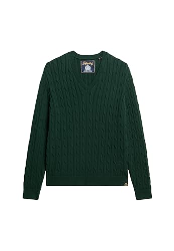 Superdry Damen Pullover mit V-Ausschnitt und Zopfmuster in Übergröße Dunkelstes Piniengrün 42-44 von Superdry