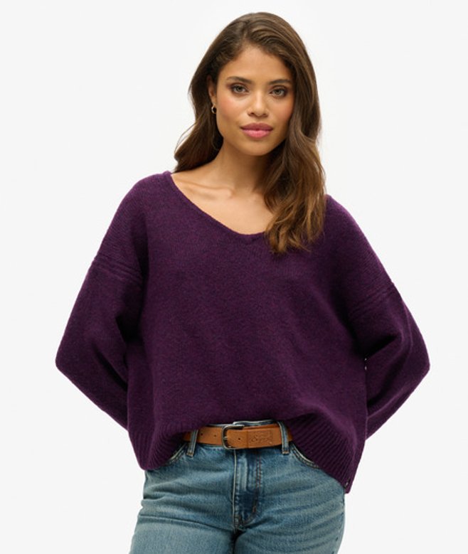 Superdry Damen Pullover mit V-ausschnitt in Übergröße Lila - Größe: 36 von Superdry