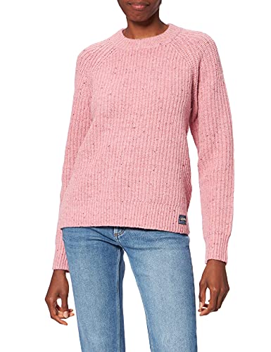 Superdry Damen Pullover mit geripptem Rundhalsausschnitt aus Tweed Rosa Tweed 44 von Superdry